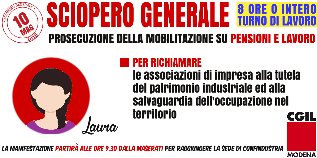 SCIOPERO PROVINCIALE CGIL IL 10 MAGGIO. I TEMI DEL LAVORO AL CENTRO