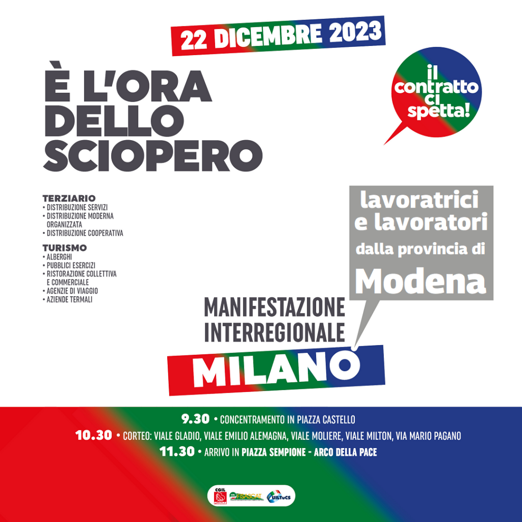 Terziario e Turismo, il contratto ci spetta (22.12.23 manifestazione a Milano)